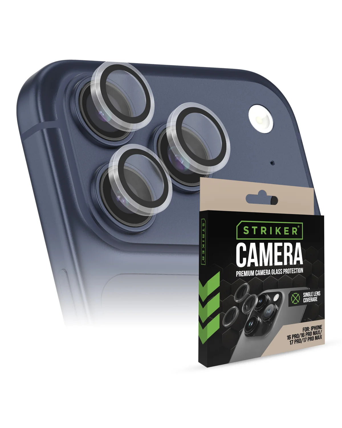 Striker Single Lens Glass Camera Protector – Transparant – Apple iPhone 16 Pro / 16 Pro Max / 17 Pro / 17 Pro Max