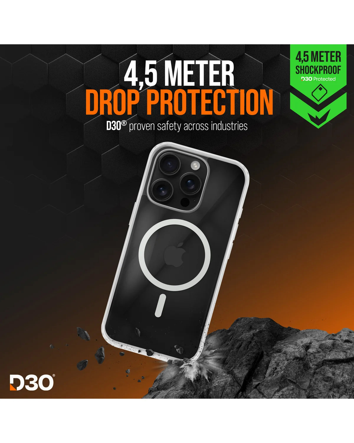 Striker X-Core D3O Xtreme Impact Mag Hoesje Pro – Apple iPhone 16 Pro – Transparant