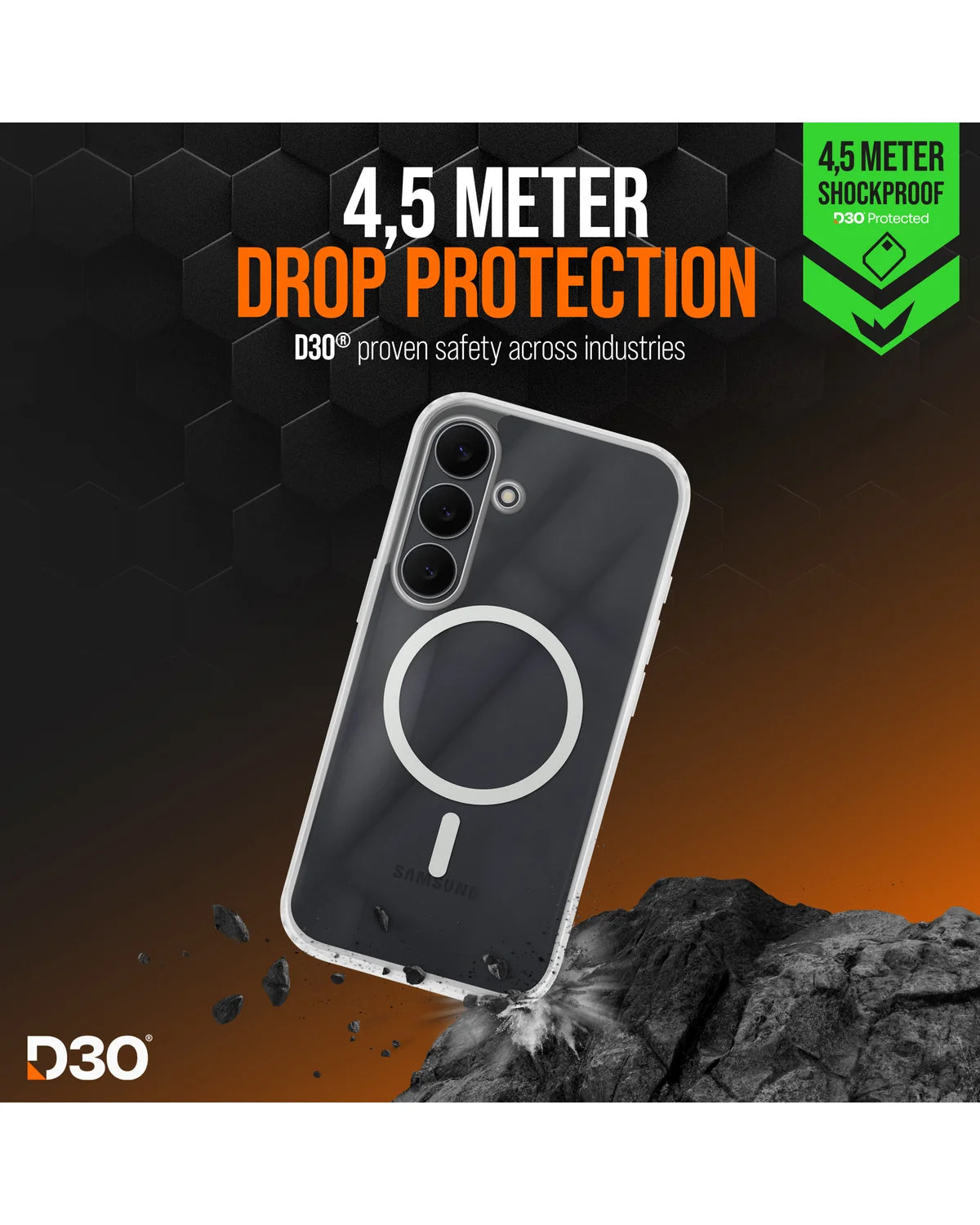 Striker X-Core D3O Xtreme Impact Mag Hoesje – Samsung Galaxy S25 FE – Transparant