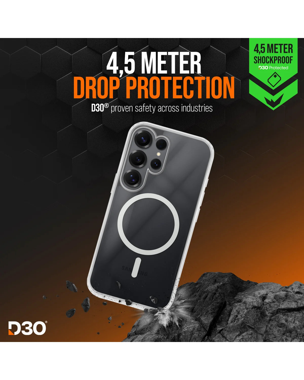 Striker X-Core D3O Xtreme Impact Mag Hoesje – Samsung Galaxy S25 Ultra 5G – Transparant